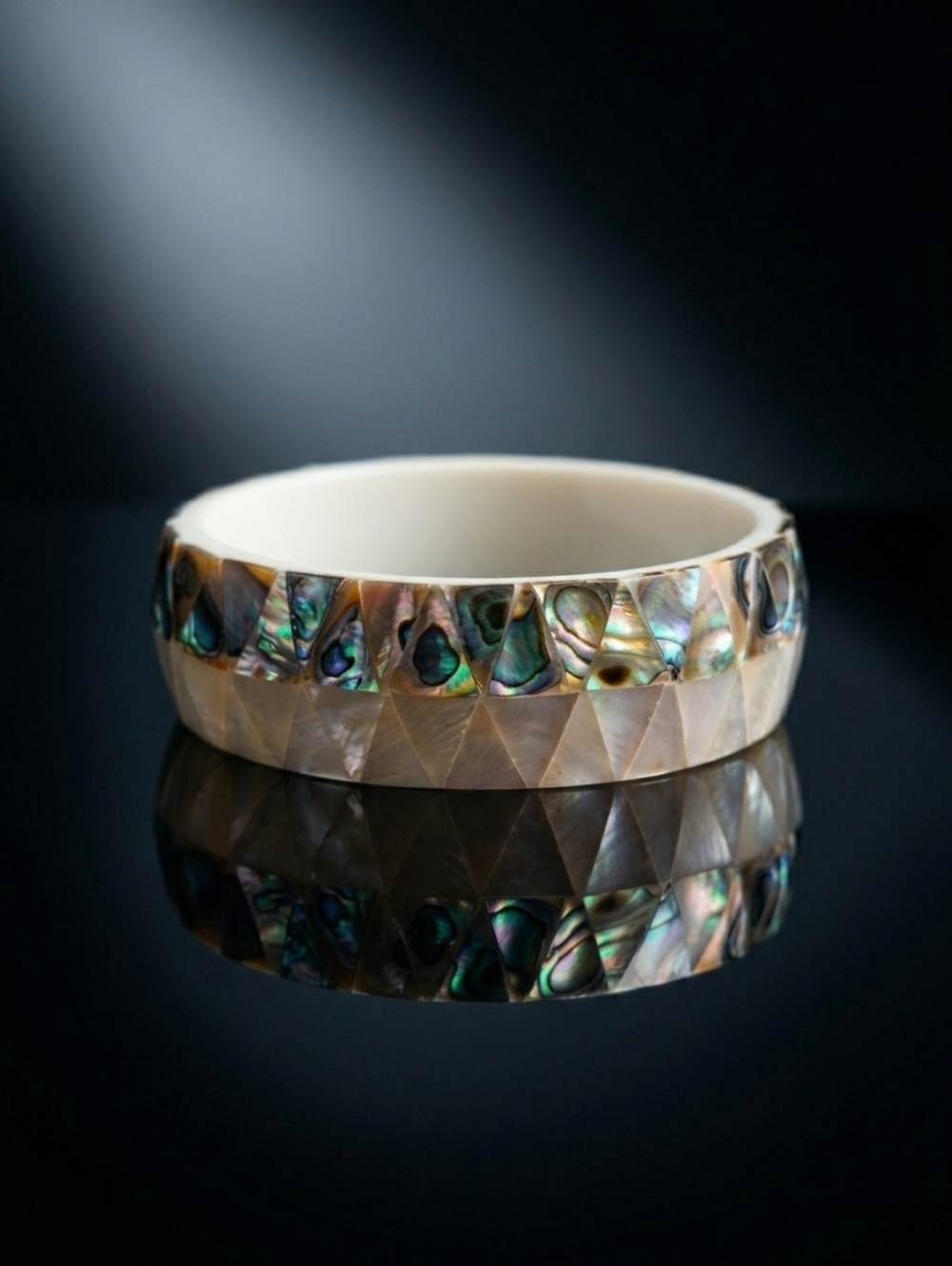 Iridescent Abalone Inlay White Resin Bangle